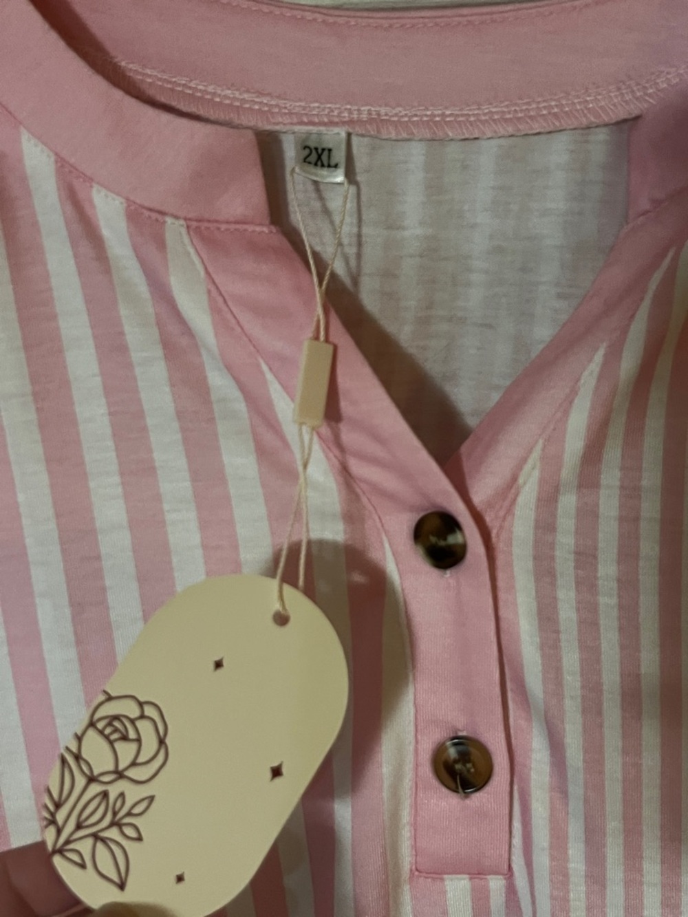 NWT Pink and White Stripe Henley Style Short Sleeve Blouse - Picture 4 of 5